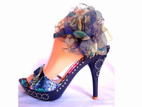 Luxury Diamond Flower High Heel Fabric Sandals Blue Size 7