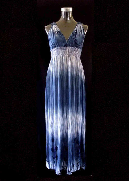 Elegant Maxi Dress Lace Embroidery Back ,Blue 32/34