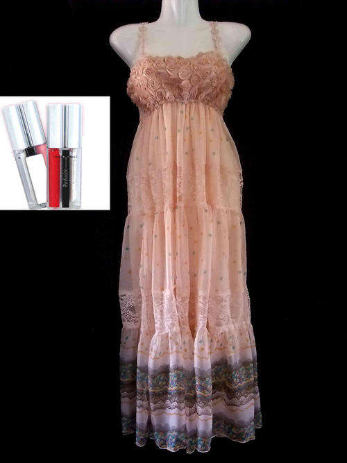 Flirty Pink Chiffon Lace Roses Bust Fashion Design Dress & FREE USA Profusion " One Touch & Stay "
