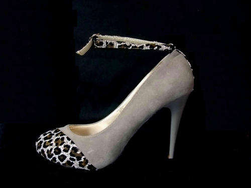 2 Tone Leopard Velvet  High Heel Ankle Strap Grey Size 4