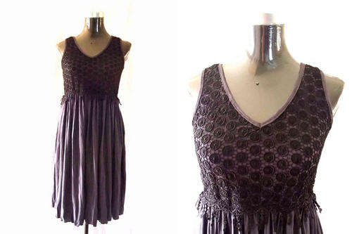 Elegant Greyish Blue Dress With Embroidery Front 32/34