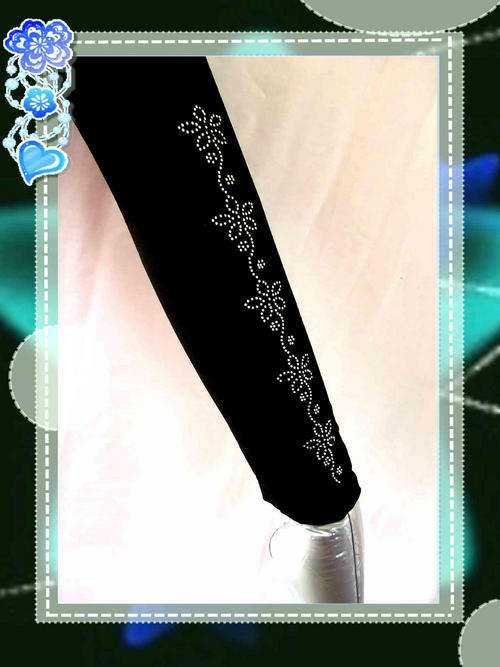 Black Leggings With Floral Glitter Detail