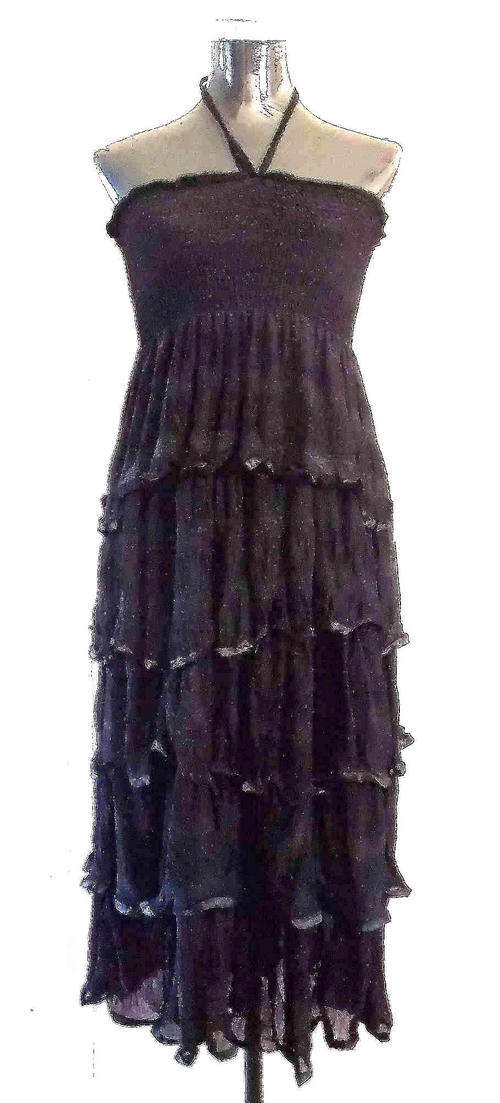 Elegant 2 Ways Wear Chiffon/Satin Dress Multi Layered, Black