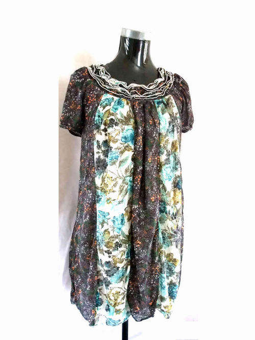 Exotic Floral Chiffon Loose Dress Imported Size:M