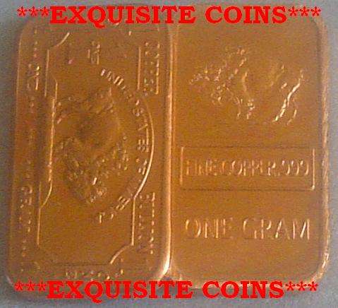2 X I GRAM FINE COPPER .999 BISON BULLION BARS @@@ A CRAZY R1 EACH