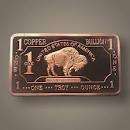 1 TROY OZ .999 PURE FINE COPPER BISON BULLION BAR  @@@ A CRAZY R 1 START