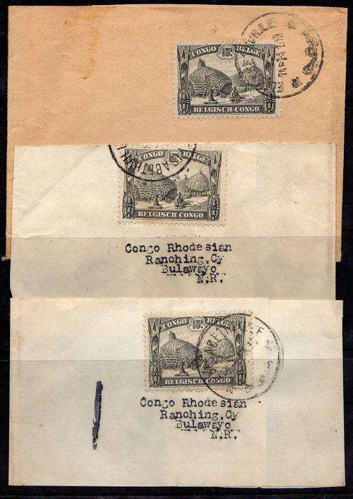 1940 WW11 scarce  group of 3 Belgian Congo wrappers to Rhodesia. VFU