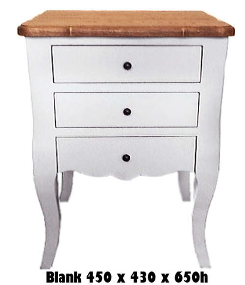 BLANC 3 DRAWER PEDESTALS/BEDSIDE TABLE - SOLID WOOD 450x430x650h