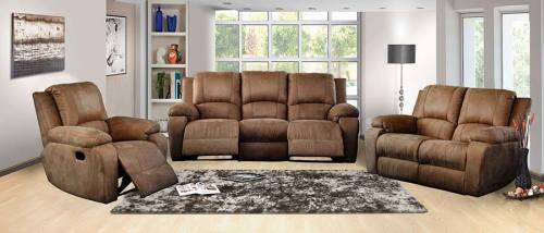 3 PIECE RECLINER SUITES (3 ACTION)- MICROFIBRE, LEATHER TOUCH, GENUINE LEATHER UPPERS, FULL LEATHER.