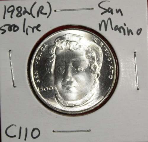 1982 San Marino 500 Lire (83.5% Silver) - Brilliant Uncirculated