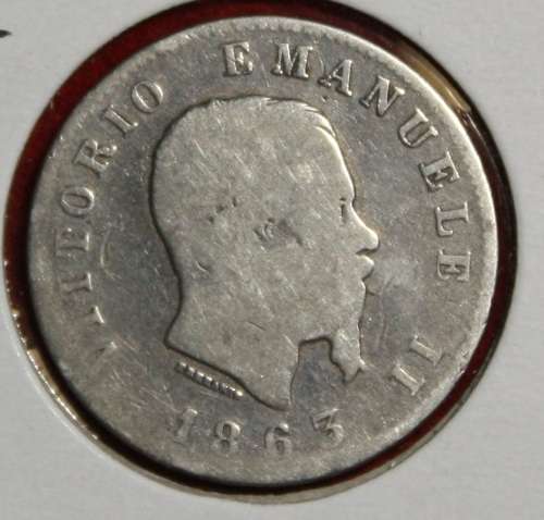 1863M Italy 1 Lira (Silver 83.5%)