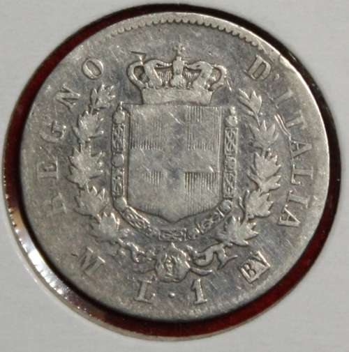 1863M Italy 1 Lira (Silver 83.5%)
