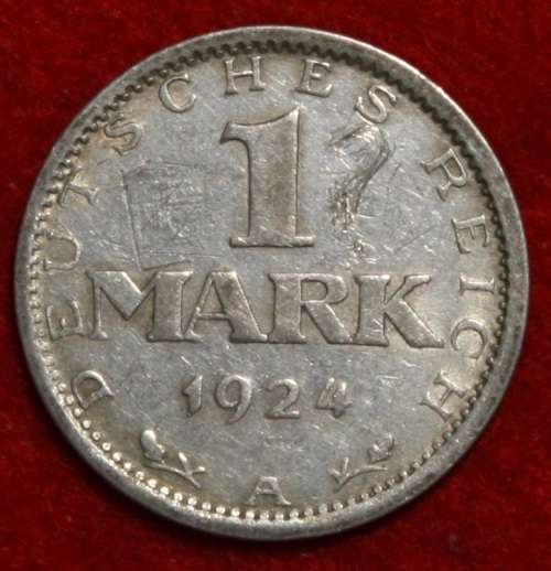 1924A German 1 Mark (Silver 90%) - XF