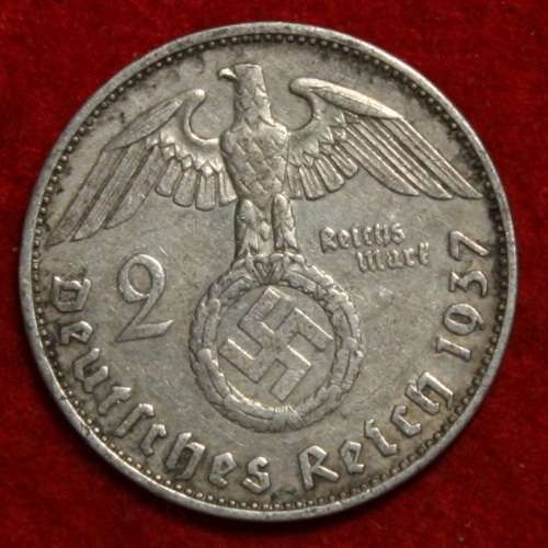 1937A German 2 Reichsmark (Silver 62.5%) - XF+