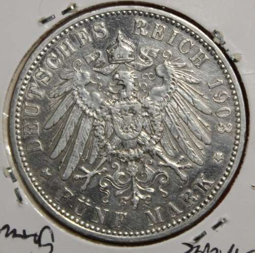 1903D German (Bavaria) 5 Mark (Silver 90%) - XF