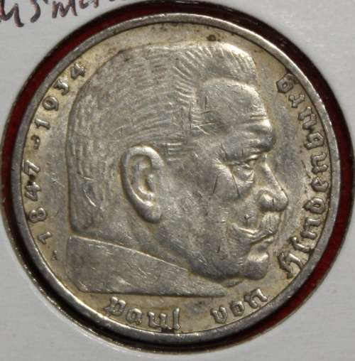 1937A German 5 Reichsmark (Silver 90%) - XF+
