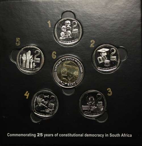2019 Full set 25 Years Democracy (5 and 2 Rand coins in holder) - UNC
