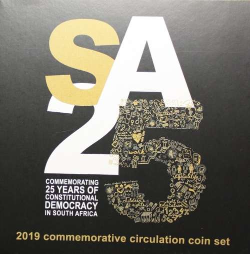 2019 Full set 25 Years Democracy (5 and 2 Rand coins in holder) - UNC
