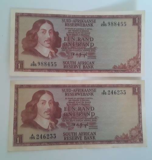 Set of 2 `TW de Jongh` R1 notes.