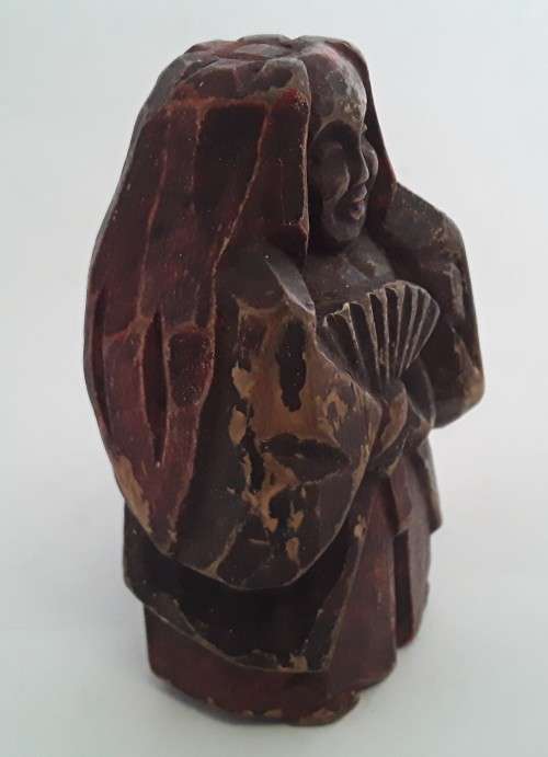 Antique Japanese Nara Ningyo hand-carved wooden doll.