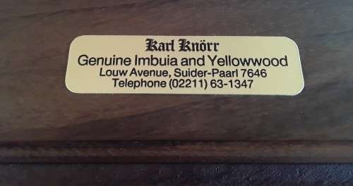 A VINTAGE SOLID YELLOWWOOD AND IMBUIA LARGE BOX BY KARL KNORR.