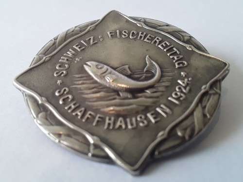 Swiss 1924 solid silver Schaffhausen Fishing Day badge by `Jezler`