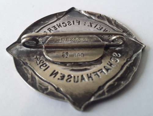 Swiss 1924 solid silver Schaffhausen Fishing Day badge by `Jezler`