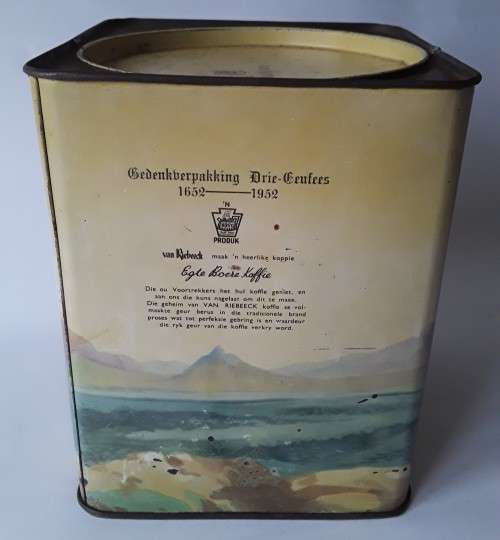 Vintage 1952 Jan Van Riebeeck Souvenir Tercentenary Coffee Tin. H : 20,5cm.