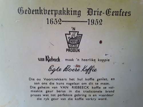 Vintage 1952 Jan Van Riebeeck Souvenir Tercentenary Coffee Tin. H : 20,5cm.