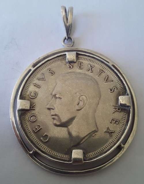 Silver South Africa 1952 5 Shilling Set In a Solid Silver Pendant. 45mm. 38.7 grams.
