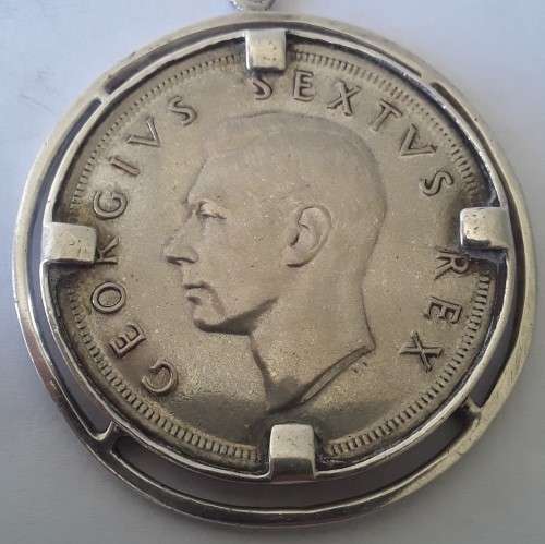 Silver South Africa 1952 5 Shilling Set In a Solid Silver Pendant. 45mm. 38.7 grams.