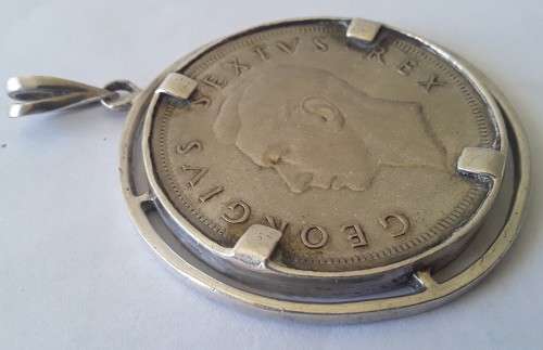 Silver South Africa 1952 5 Shilling Set In a Solid Silver Pendant. 45mm. 38.7 grams.