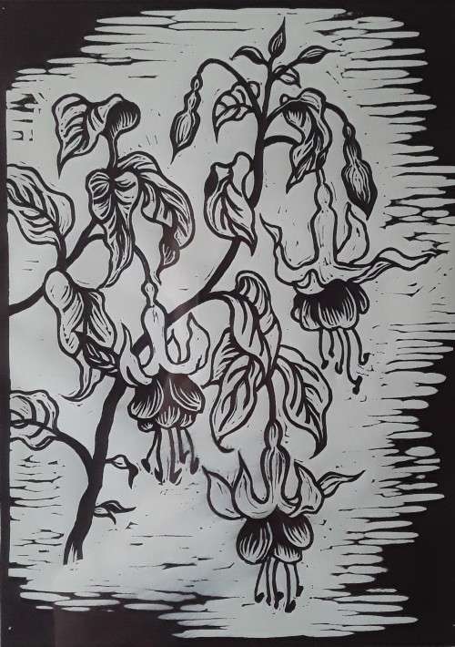 Framed, Signed and Dated Gregoire Boonzaier `Hibiscus` Linocut. 51 cm x 41 cm.