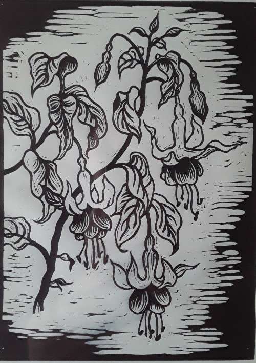 Framed, Signed and Dated Gregoire Boonzaier `Hibiscus` Linocut. 51 cm x 41 cm.