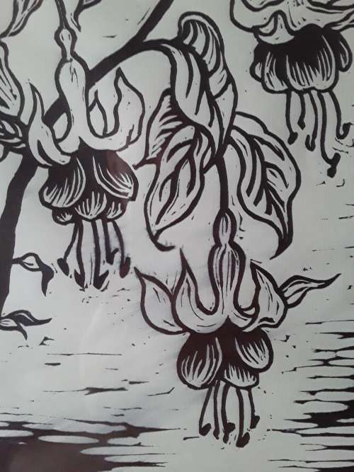 Framed, Signed and Dated Gregoire Boonzaier `Hibiscus` Linocut. 51 cm x 41 cm.