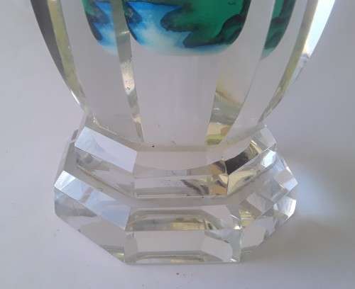 `Reserved`. Vintage Chinese Hand-Cut And Reverse-Painted Lead Crystal Vase. Signed. 22cm.