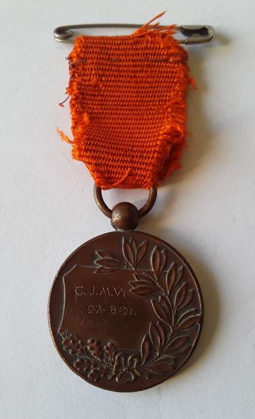 Antique 1921 Steeplechase Medal. Engraved `C.J.M.V. 27-8-21`.