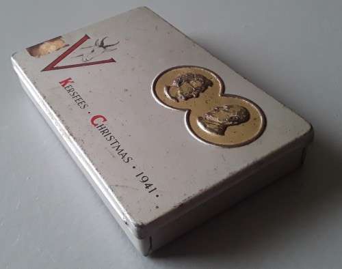 Unusual WW2 1941 `Jan And Isie Smuts` Christmas Gift Tin With Price Tag.