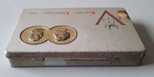 Unusual WW2 1941 `Jan And Isie Smuts` Christmas Gift Tin With Price Tag.