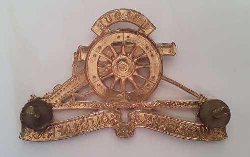 South African Field Artillery Cap Badge. Lugs Intact.
