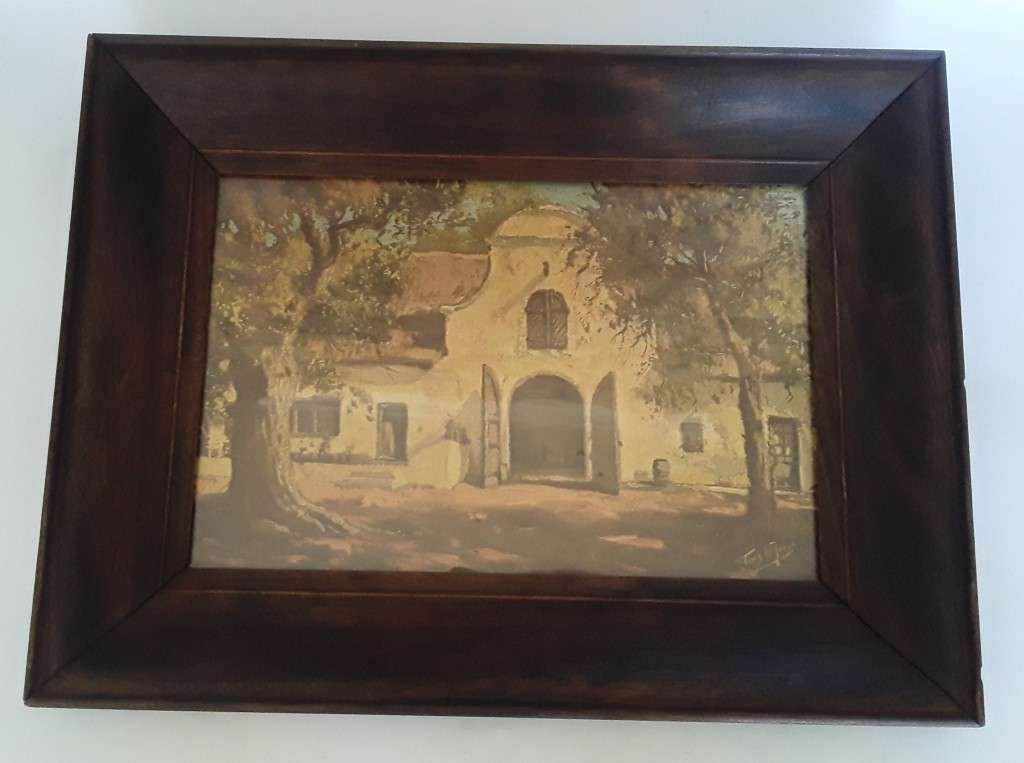 Early Tinus de Jongh (1885-1942) High Quality Print In Solid Oak Frame. Cape Dutch Farmhouse.