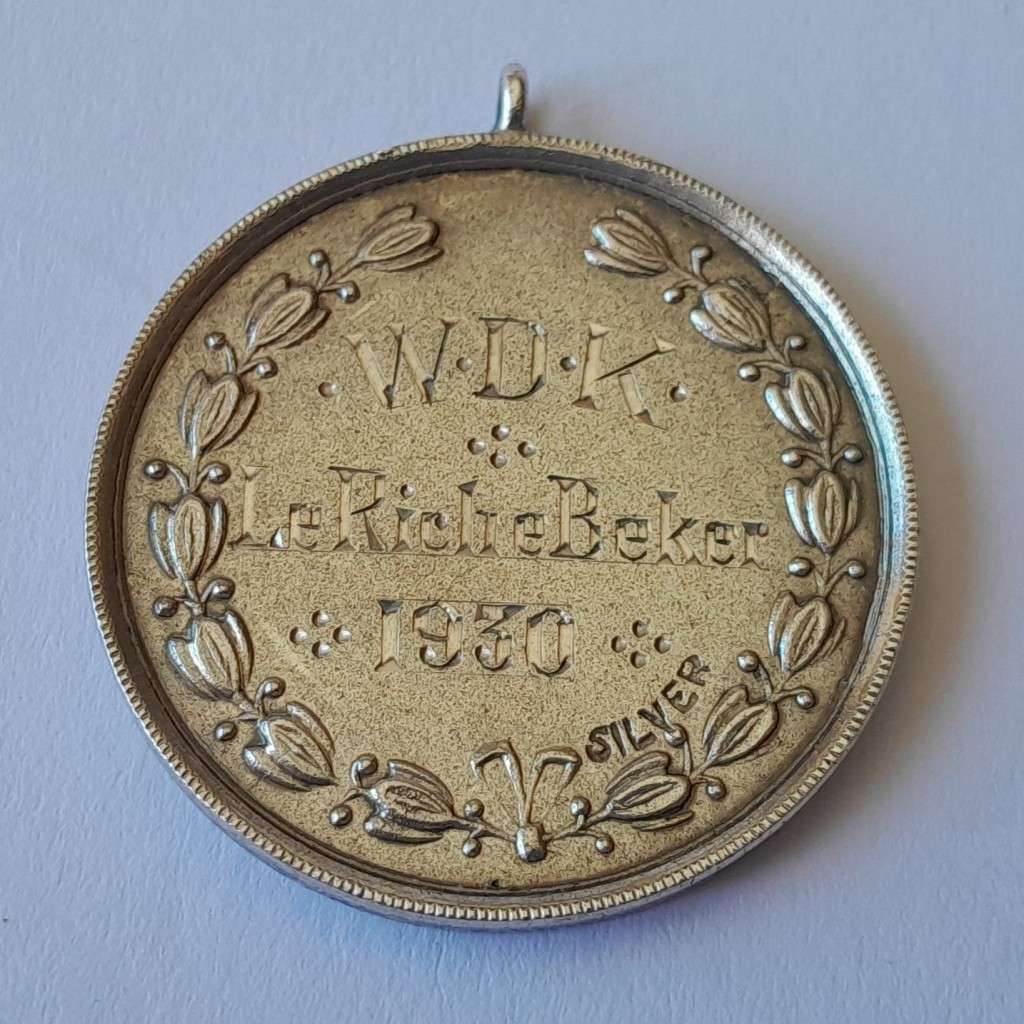 Solid Silver 1930 Shooting Fob Medal. Le Riche Beker. To C. Kleinhans.