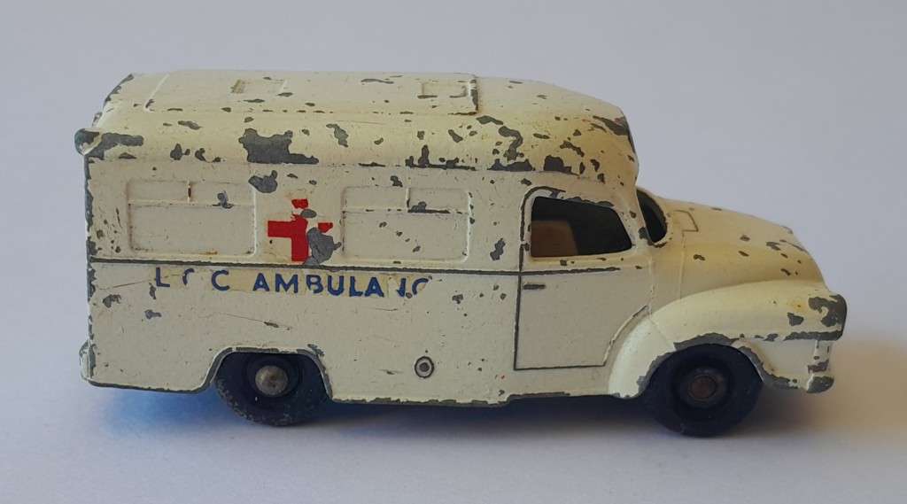 Lesney Matchbox `Lomas Ambulance (No 14)`. 1962-1967. Opening Rear Doors.
