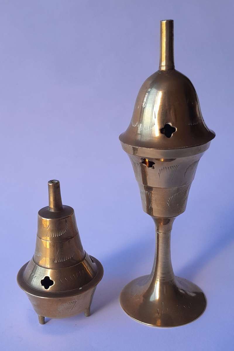 Pair Of Vintage Brass Incense Burners. 14.5 cm And 7.5 cm.