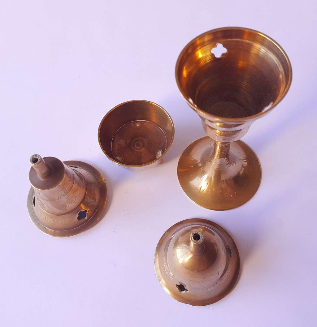Pair Of Vintage Brass Incense Burners. 14.5 cm And 7.5 cm.
