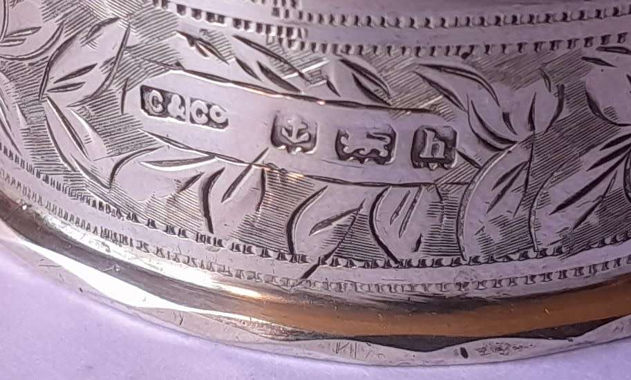 Pair Edwardian Solid Silver Napkin Rings In Original Case. C & Co, Birmingham, 1907.