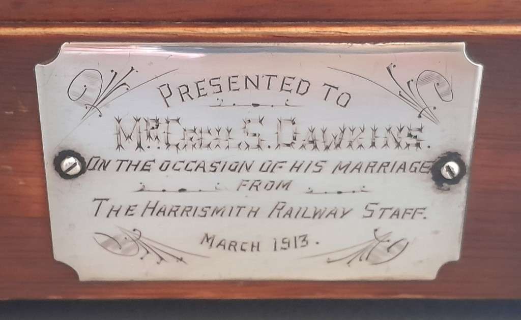 Antique 1913 Mantel Clock Presented By Harrismith Railway Staff.  Running. 42 x 31.5 x 17.5 cm.