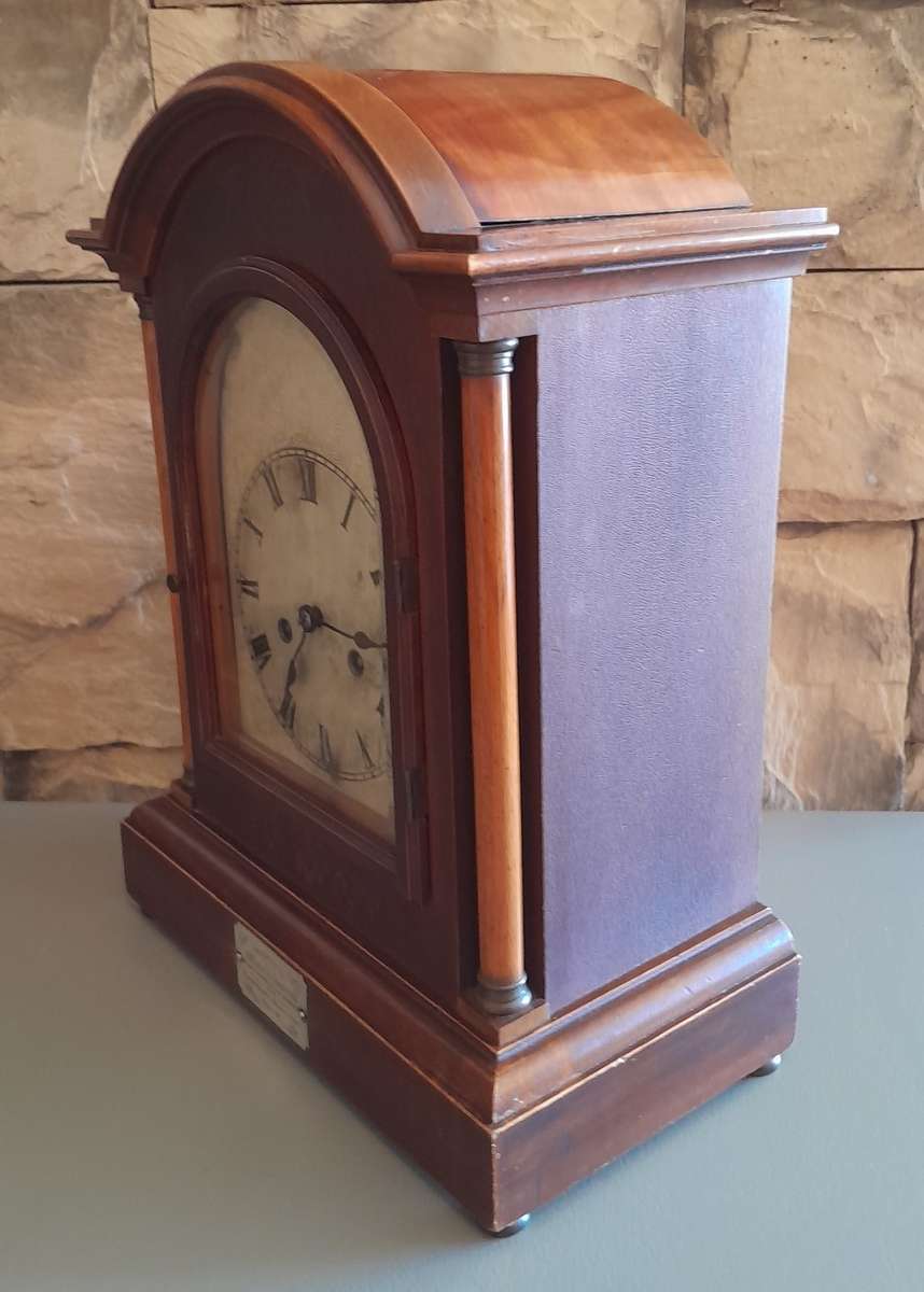 Antique 1913 Mantel Clock Presented By Harrismith Railway Staff.  Running. 42 x 31.5 x 17.5 cm.