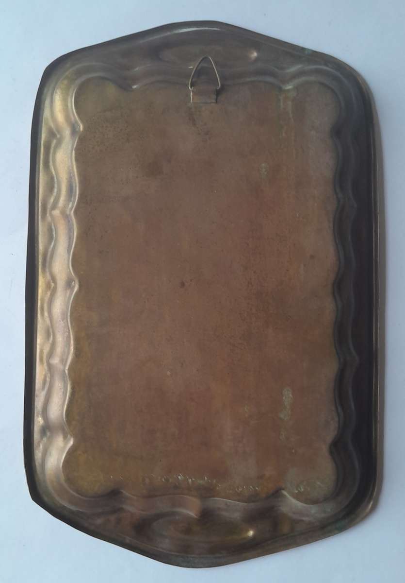 Vintage Brass Metal Engraved Hanging Tray. 25.5 x 16.5 cm.