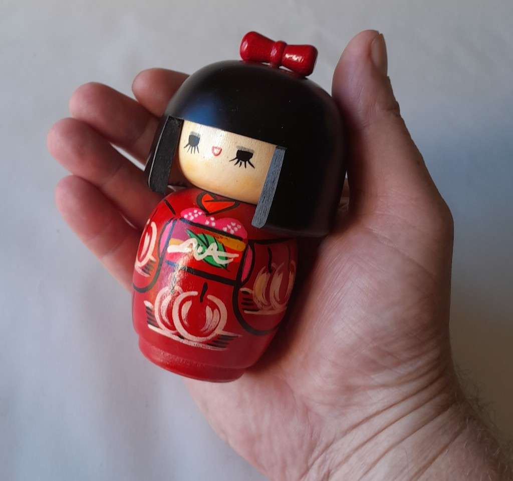 Vintage Kokeshi Doll. Hand Painted Wood. In Original Box.